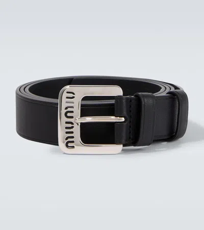 Miu Miu Logo Leather Belt In Black