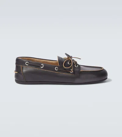 Miu Miu Logo Leather Boat Shoes In Black