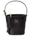 Miu Miu Logo Leather Bucket Bag In Black