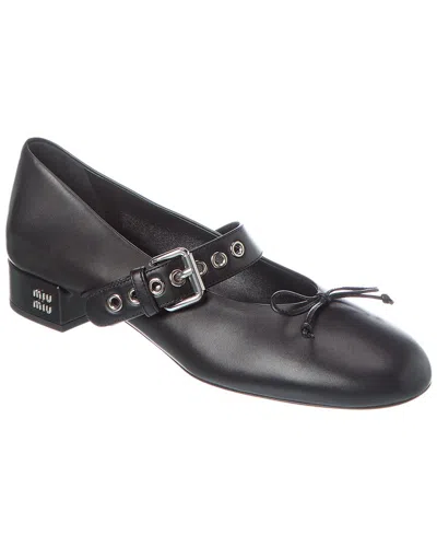 MIU MIU MIU MIU LOGO LEATHER FLAT