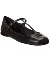 Miu Miu Logo Leather Flat In Black