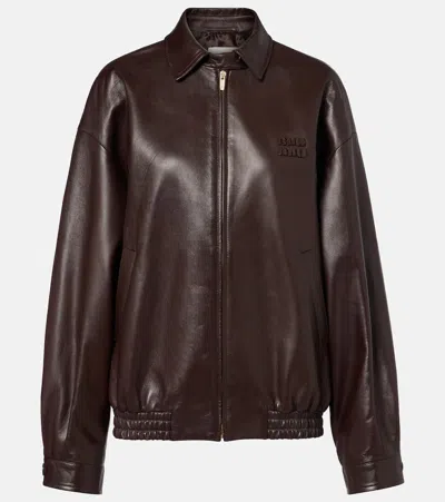 Miu Miu Logo Leather Jacket In Black