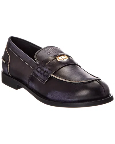 Miu Miu Logo Leather Loafer In Purple