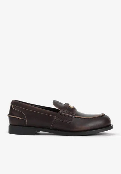 MIU MIU LOGO LEATHER LOAFERS