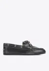 Miu Miu Unlined Boat Loafers In Decolored Leather In Black