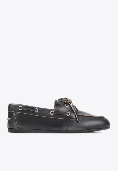MIU MIU LOGO LEATHER LOAFERS