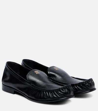 Miu Miu Loafers In Buffalo Leather With Embossed Stitching In Black