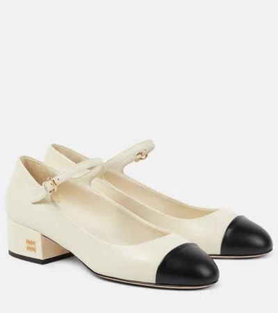 MIU MIU LOGO LEATHER MARY JANE PUMPS