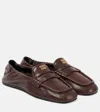 Miu Miu Women Ruches Leather Loafers With Lettering Logo In Brown