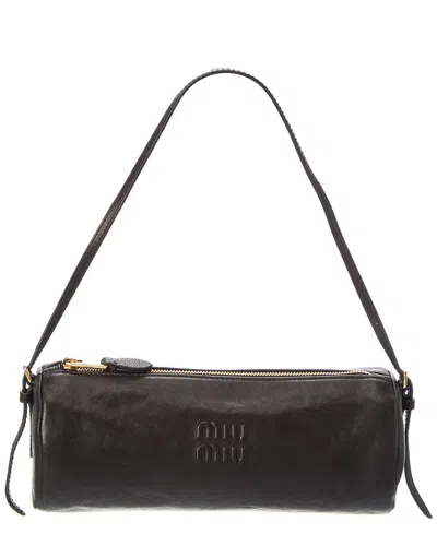 Miu Miu Logo Leather Pouch In Black