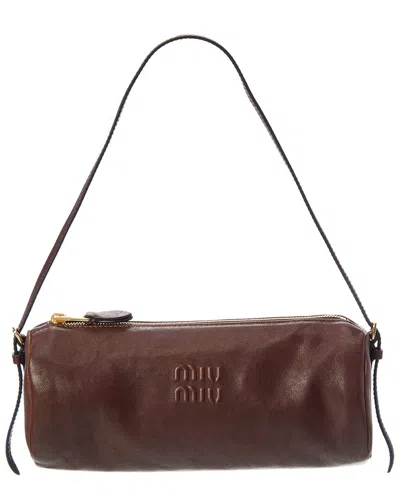 Miu Miu Logo Leather Pouch In Red