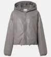 Miu Miu Logo Leather Puffer Jacket In Grey