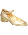 Miu Miu Logo Leather Pump In Gold