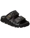 Miu Miu Logo Straw & Leather Sandal In Black