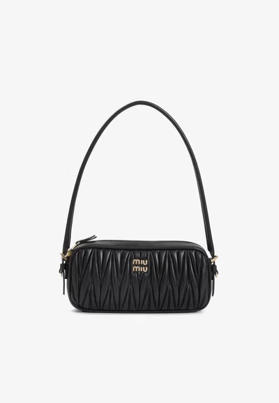Miu Miu Logo Leather Shoulder Bag In Black