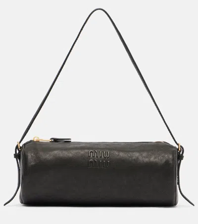 Miu Miu Logo Leather Shoulder Bag In Black