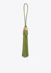 Miu Miu Logo Leather Tassel Keyring In Green