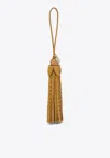 Miu Miu Logo Leather Tassel Keyring In Mustard