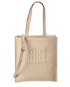 Miu Miu Adjustable Strap Leather Shopping Bag In White
