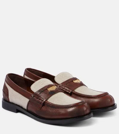 Miu Miu Logo Leather-trimmed Loafers In Brown