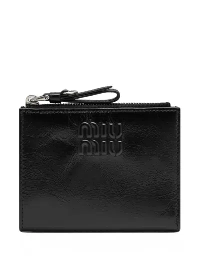 Miu Miu Logo Leather Wallet In Black