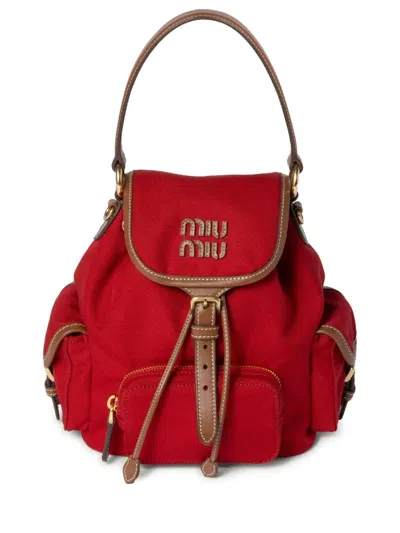 Miu Miu Logo-lettering Backpack In Red
