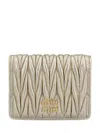 Miu Miu Small Logo Plaque Quilted Leather Wallet In Pirite