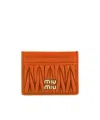 Miu Miu Matelassé-motif Card Holder In Orange