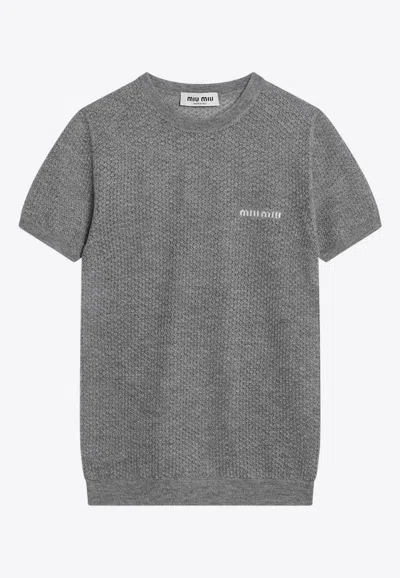 Miu Miu Logo Lettering Cashmere Knit Top