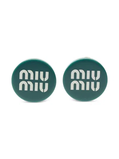 Pre-owned Miu Miu Logo-lettering Clip-on Earrings In Gold