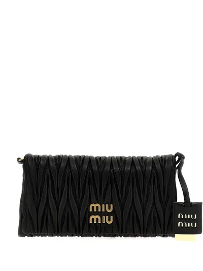 Miu Miu Logo-lettering Clutch Bag In Black