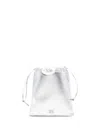 Miu Miu Logo Plaque Metallic Leather Pouch Bag In Silber