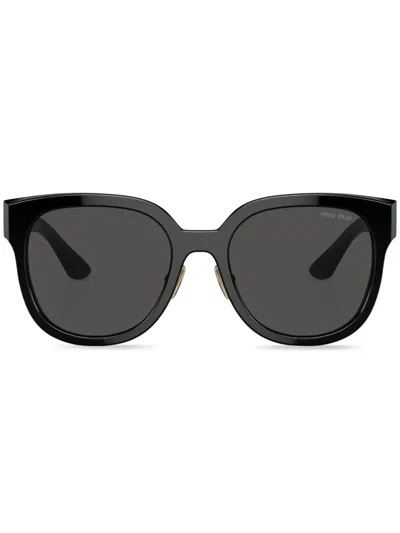 Miu Miu Logo-lettering D-frame Sunglasses In Black