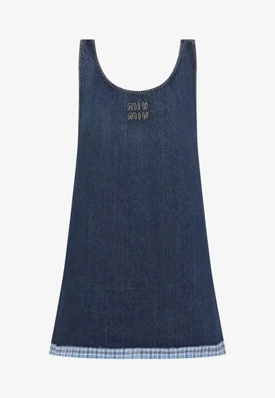 Miu Miu Logo Lettering Denim Mini Dress In Navy