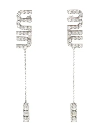 Pre-owned Miu Miu Logo-lettering Earrings In Silver