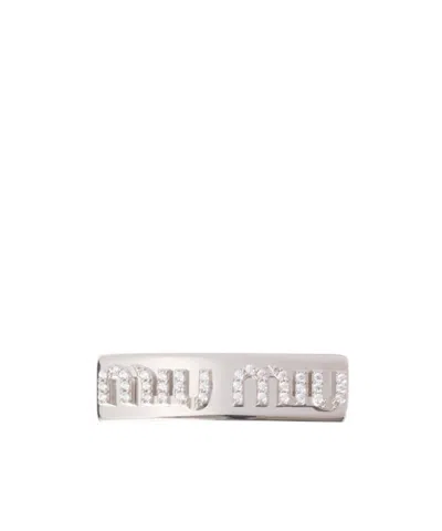 Miu Miu Logo-lettering Embellished Hair Clip In White