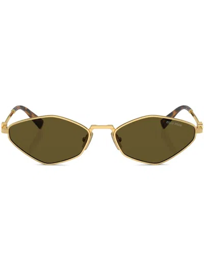 Miu Miu Logo-lettering Geometric-frame Sunglasses In Gold