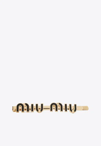 Miu Miu Logo-lettering Hair Clip In Black