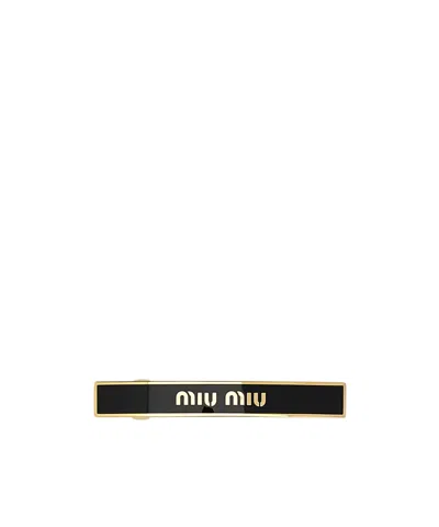 Miu Miu Logo-lettering Hair Clip In Black
