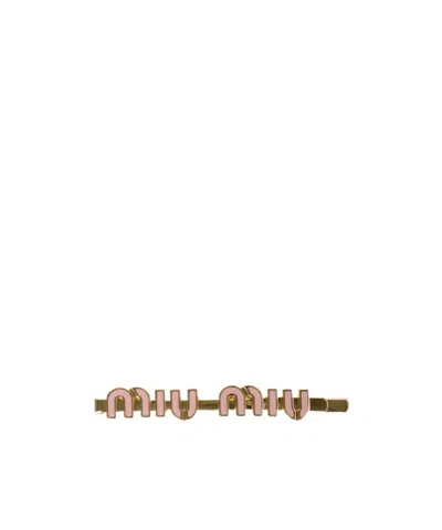 Miu Miu Logo-lettering Hair Clip In Yellow