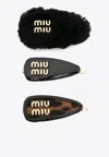 Miu Miu Logo Lettering Hair Clips - Set Of 3 In Black