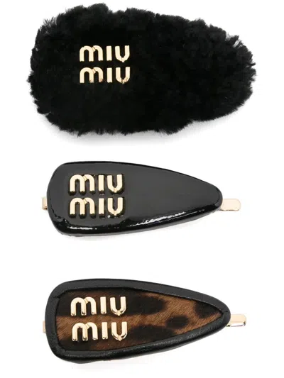 MIU MIU MIU MIU LOGO-LETTERING HAIR CLIPS (SET OF THREE)