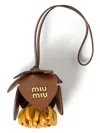 Miu Miu Logo-lettering Leather Bag Charm In Brown