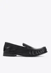 Miu Miu Gathered Detail Black Buffalo Leather Loafers In Black