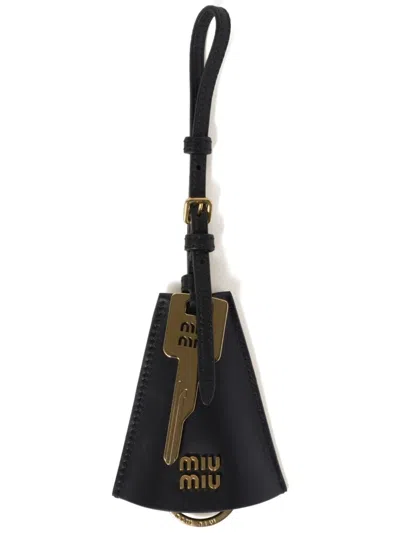 Miu Miu Logo-lettering Leather Trick In Black