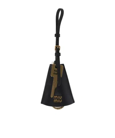 Miu Miu Logo-lettering Leather Trick In Black