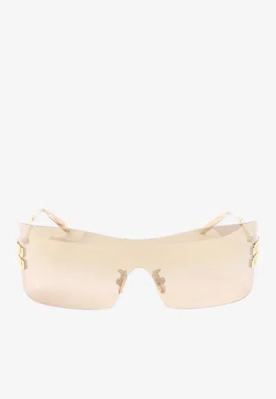 Miu Miu Logo Lettering Mask Sunglasses In Neutral