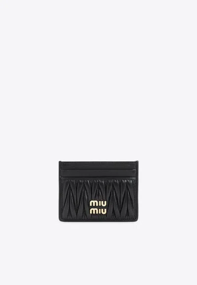 MIU MIU LOGO LETTERING MATELASSÉ LEATHER CARDHOLDER