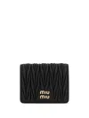 Miu Miu Lamb Leather Wallet Compact Design Gold-toned Hardware In Black