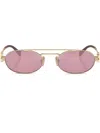 Miu Miu Logo-lettering Oval-frame Sunglasses In Gold